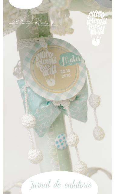 Lumanare de botez balon aer cald personalizata, 65x4 cm, Baloane de aer cald 3